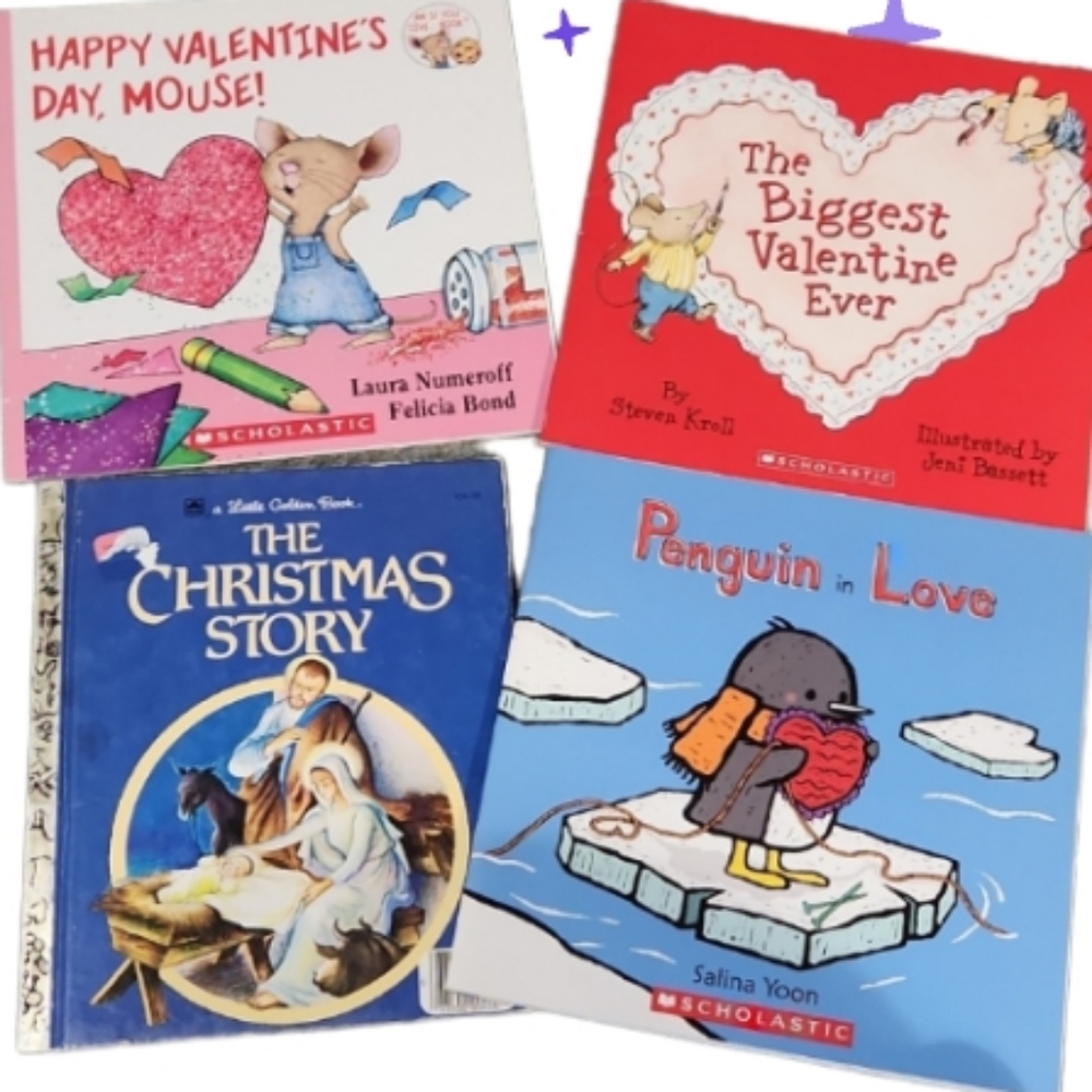 Vintage and modern holiday childrens books Valentines and christmas